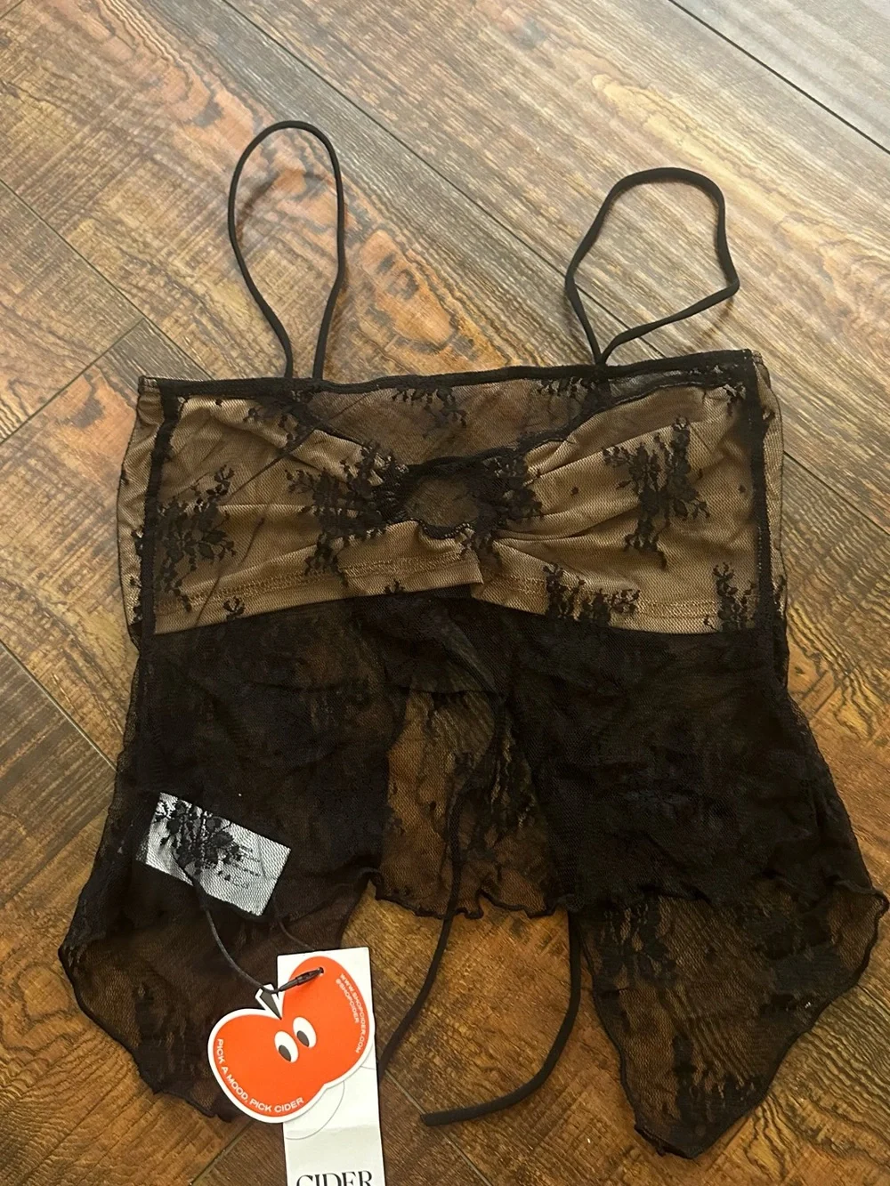 Sheer Lace Overlay Slip Tops Brown/Black